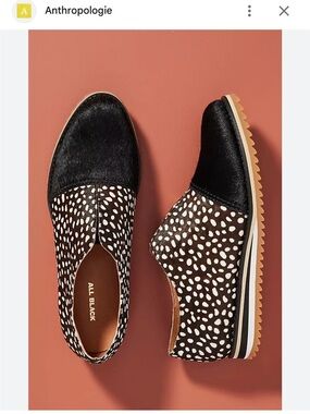 Anthropologie all black + White Dotted Slip On Sneakers Calf Hair Size 37.5
